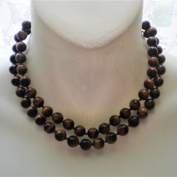 Vintage 14K Gold 9.5MM -108MM Tiger's Eye Beads Beaded Opera Length 31